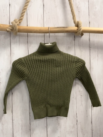  Pullover  Gr. 92  oliv Strick Rippen Rollkragen 