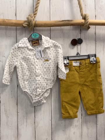 neu 2tlg  Hose + Hemd  Gr. 62  mais + weiß schwarze Rauten Hemd mit Bodyunterteil 