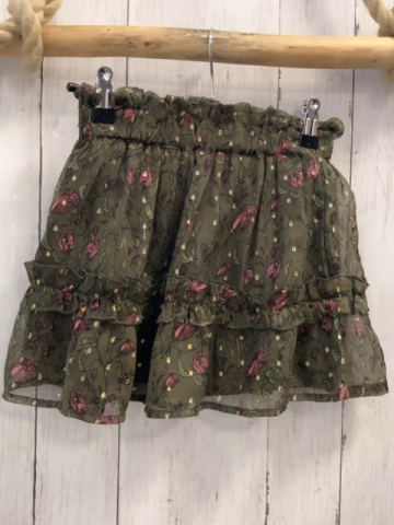 Creamie  Rock Gr. 116  oliv altrosa weinrote Blumen goldene Glitzerpunkte Rüschen 