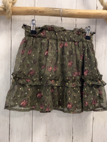 Creamie  Rock Gr. 116  oliv altrosa weinrote Blumen goldene Glitzerpunkte Rüschen 