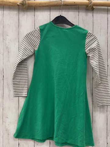   Kleid  Gr. 128  grün Blumentöpfe grau weiß gestreifte Ärmel 