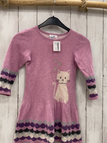   Kleid  Gr. 98  rosa Strick Katze Ärmel mit silber lila grau weißer Wellenstreifen 
