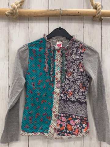 Cake Walk  Langarmshirt  Gr. 128  grau + grün weiß lila Streifen mit Blumen bunte Rüschen 