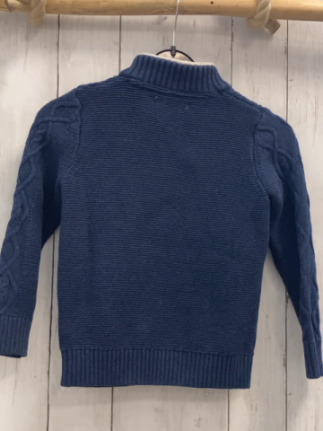   Pullover  Gr. 116  blau Strick Zöpfe Knopfleiste weißes Plüschfutter am Kragen 