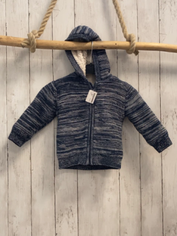   Strickjacke  Gr. 86  blau grau meliert Kapuze gefüttert 