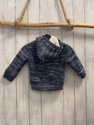   Strickjacke  Gr. 86  blau grau meliert Kapuze gefüttert 