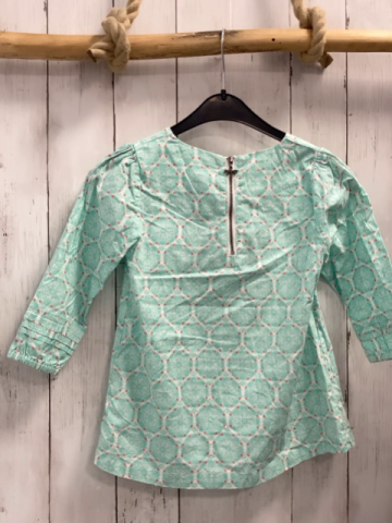 vertbaudet  Bluse  Gr. 128  weiß mint Kreise rote Quadrate 