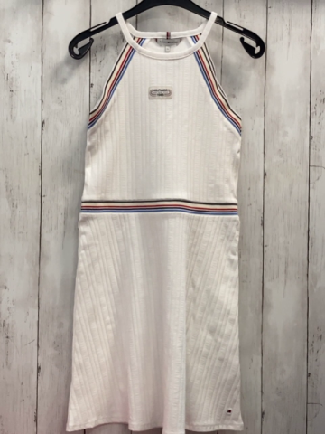 Tommy Hilfiger  Kleid  Gr. 152  weiß Rippen + weiß beige schwarz rot hellblaue Streifen 