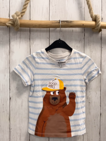   T-Shirt  Gr. 104  weiß hellblaue Streifen Bär 