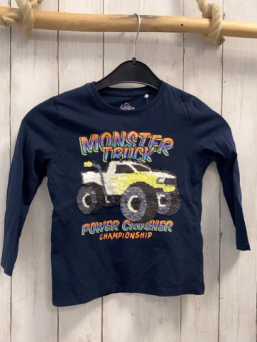   Langarmshirt  Gr. 110  blau Pailettenauto bunte Schrift 