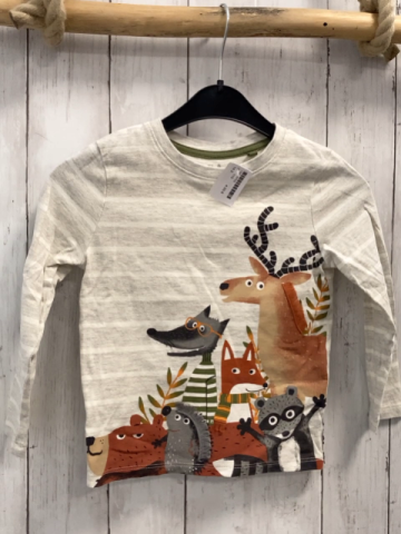   Langarmshirt  Gr. 110  hellgrau creme Streifen Waldtiere 