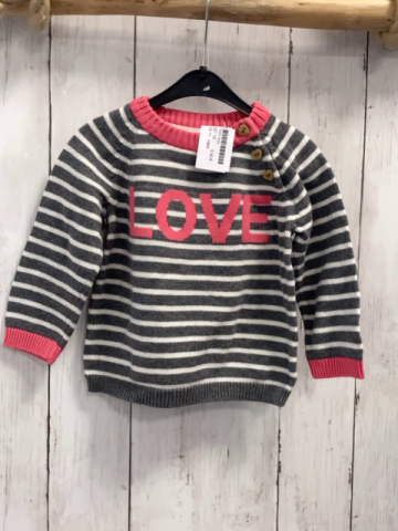 H&M Pullover Gr. 74  grau weiße Streifen pink Schrift + Bund