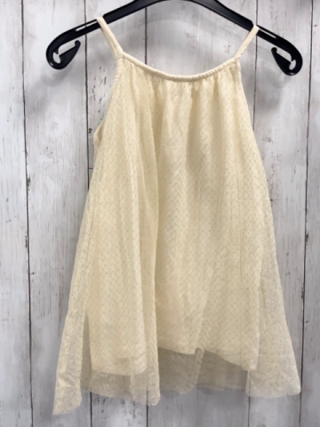 Zara  Kleid  Gr. 110  zweilagig creme + transpartentes Tüllüberkleid mit goldenem glänzenden Druck  