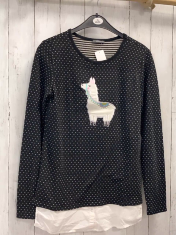 Montego  Pullover  Gr. 164/170  schwarz beige Häkchen weiß buntes Lama 
