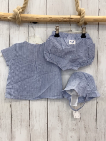 3tlg Mayoral Sommerhemd + Shorts + Kappe Gr. 62  blau weiß gestreift