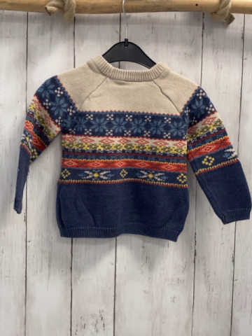 Pusblu  Pullover  Gr. 92  beige blau mit buntem Muter mit Kristallen 