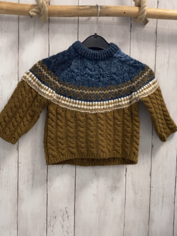Zara  Pullover  Gr. 86  blau sand weiß Strick Zöpfe 
