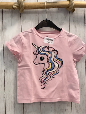 H&M T-Shirt Gr. 98  rosa Einhorn mit bunter Mähne mit Glitzer 