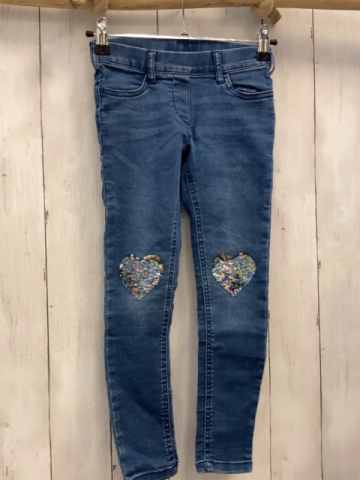   Jeggings  Gr. 128  blau Jeans Pailettenherzen am Knie 