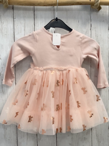 H&M Kleid Gr. 80  rosa geripptes Oberteil Tüllrock mit Glitzerschleifen