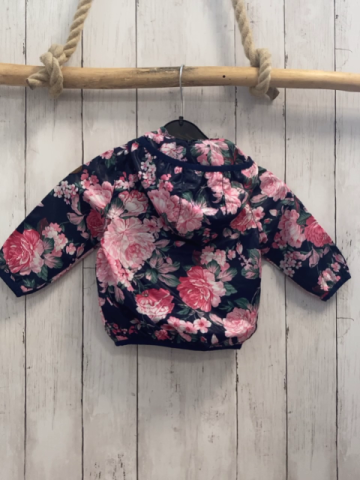 Esprit  Jacke  Gr. 74  blau rosa rote Blumen Kapuze orange Reißverschluss 