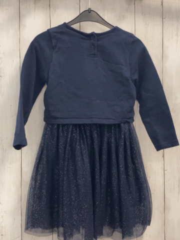 Happy Girls  Kleid  Gr. 116  blaues Oberteil mit Igel mit bunten Rosetten blauer Tüllüberrock mit silber Glitzerpunkten 