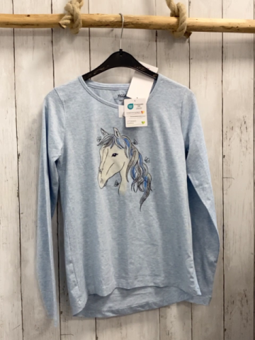 neu  Langarmshirt  Gr. 146/152   hellblau Pferdekopf mit silber Glitzer 