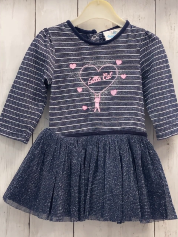   Kleid Gr. 74  blau hellgrau silber Streife Tüllrock mit silber Glitzer 