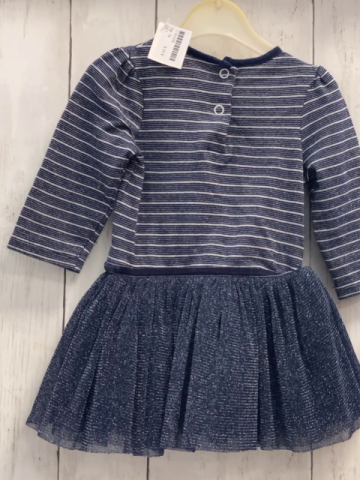   Kleid Gr. 74  blau hellgrau silber Streife Tüllrock mit silber Glitzer 