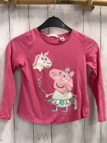 H&M Langarmshirt  Gr. 122/128  pink Peppa Pig mit Einhornballon 
