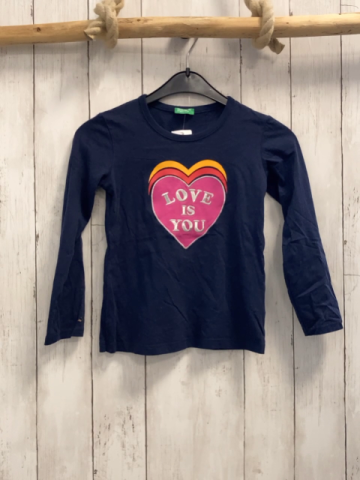 Benetton  Langarmshirt  Gr. 110  blau bunte Herzen silber Schrift 