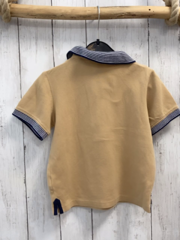  T-Shirt Gr. 110  beige blau weiß gestreifter Bund + Kragen