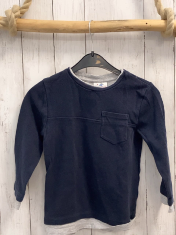 Pullover Gr. 116  blau Struktur grauer Bund