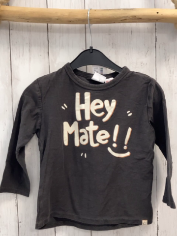 zara Langarmshirt Gr. 98  grau weiß ocker Schrift