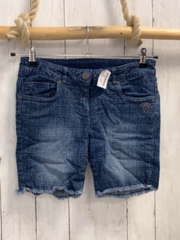 Tom Tailor  Shorts  Gr. 158  blau hellgrauer Druck in kreisform Fransensaum Bund verstellbar  