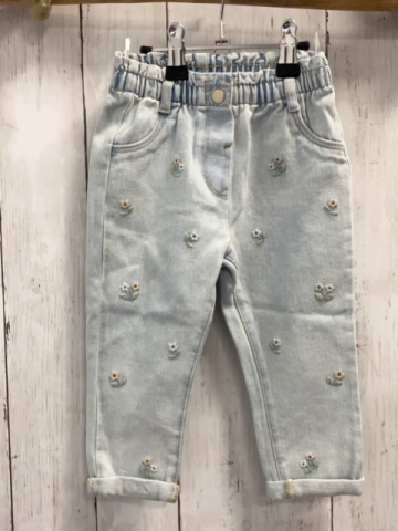   Hose  Gr. 86  hellblau Jeans gestickte Blumen Gummizugbund 