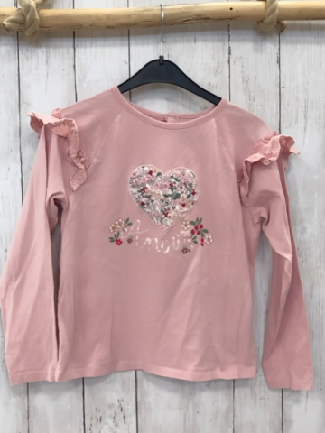 Sergent Major  Langarmshirt  Gr. 140  rosa Rüschen an den Schultern weißes Herz mit Blumen 
