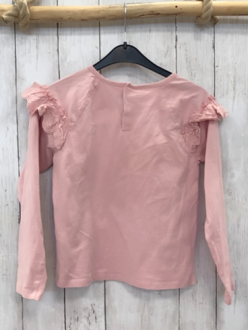 Sergent Major  Langarmshirt  Gr. 140  rosa Rüschen an den Schultern weißes Herz mit Blumen 
