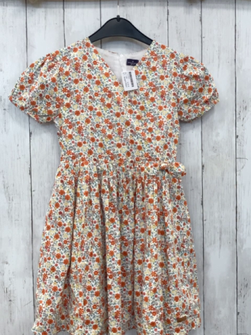 Sergent Major  Kleid  Gr. 134  weiß orange gelb altrosa Blumen hellblaue Blätter 