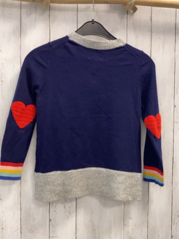 Mini Boden  Pullover  Gr. 134  blau grauer Bund rote Herzen an den Ellenbogen 