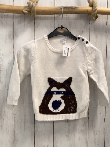 Vertbaudet  Pullover  Gr. 86  weiß Strick brauner Bär 