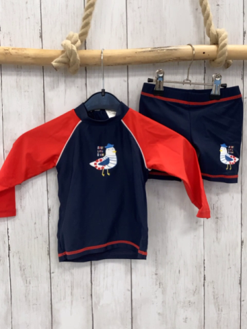 2tlg  UV-Schutzset  Gr. 80  blau rote Ärmel + Nähte Möwe 