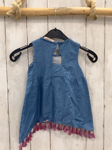 Juicy Coutur  Sommerbluse  Gr. 92  blau Jeans bunt gestickte Rauten Fransensaum 