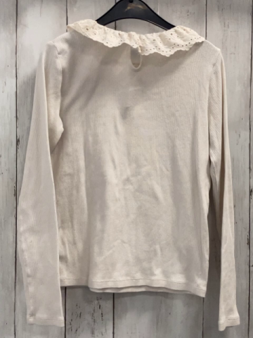 H&M Langarmshirt Gr. 134  weiß Rippen Blusenkragen mit Lochstickerei 