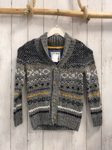 reserved Strickjacke Gr. 116  grau weiß ocker Muster 