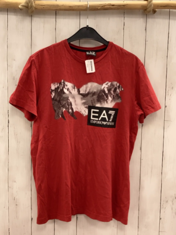 Armani  T-Shirt  Gr. 170/176  rot grau hellgrauer Druck Schrift 