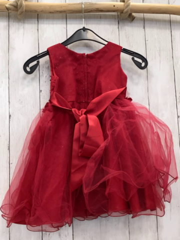   Kleid  Gr. 92  rot Rosetten mit Perlen + Steinen Tüllüberrock 