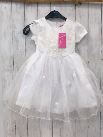 neu  Kleid  Gr. 116  weiß mit Tüllüberrock Piletten Stickerei 