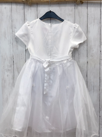 neu  Kleid  Gr. 122  weiß mit Tüllüberrock Piletten Stickerei 