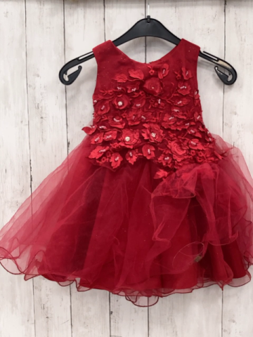 neu  Kleid  Gr. 92  rot Tüllüberrock Rosetten mit Steinen 